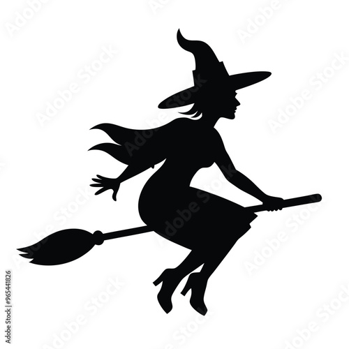 Halloween Witch Silhouette on Broom.