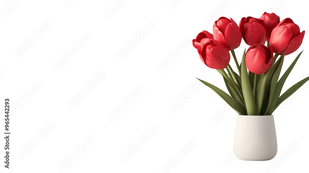 Red Tulips in White Vase on Abstract Background Red Tulips in White Vase on Abstract Background