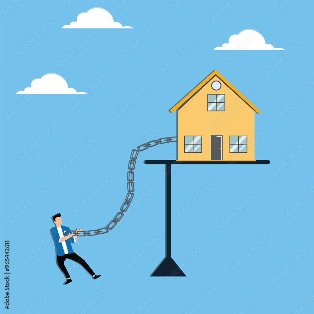 Fototapeta premium Real Estate Crisis Concept. Overpaying in Real Estate and House Mortgages