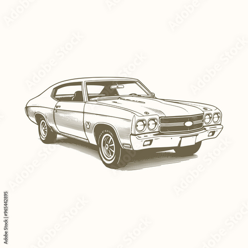 Vintage Automobile Sketch, Hand-Drawn Car Engraving Vector photo