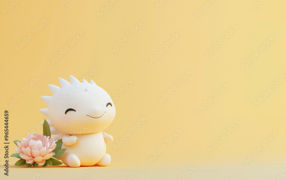 Cute white hedgehog toy with lotus flower on yellow background, perfect for greeting cards, kids decor, or nursery designs. Cute white hedgehog toy with lotus flower on yellow background, perfect for greeting cards, kids decor, or nursery designs.