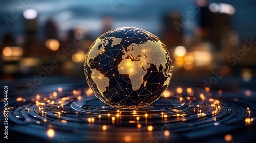 A captivating view of a glowing globe highlighting global connectivity with lights, perfect for tech and travel themes.