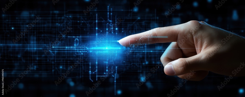 A close-up of a hand touching a glowing digital interface, symbolizing technology, connection, and innovation in a modern world. A close-up of a hand touching a glowing digital interface, symbolizing technology, connection, and innovation in a modern world.