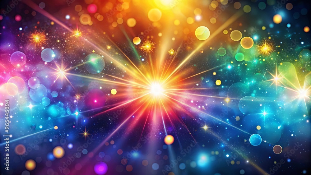 Fototapeta premium Colorful abstract background with vibrant bokeh lights and cosmic elements