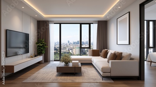 Urban Elegance: High-End Hotel Suite Cityscape Rendering with Stunning Reflections and Illumination in 3D Ultra HD