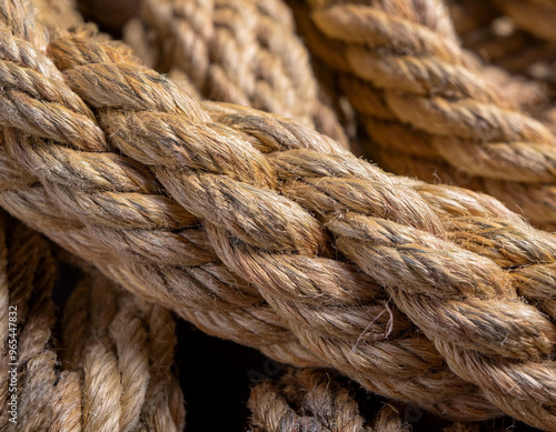 Close-Up of Hemp Rope with Natural Texture and Twisted Fiber