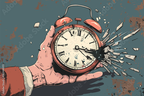 Big Hand Holding Broken Clock Representing Deadline, Time Management, and Work Productivity Concept