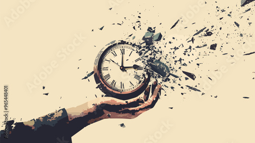 Big Hand Holding Broken Clock Representing Deadline, Time Management, and Work Productivity Concept