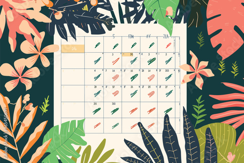 Calendar Grid Template for 2024 Year with Monday as First Day, Printable Doodle Design