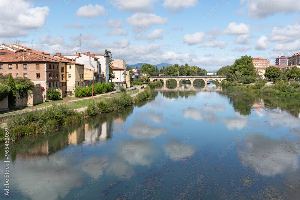 Fototapeta premium Miranda de Ebro, Burgos. Cloud reflections on the Ebro River