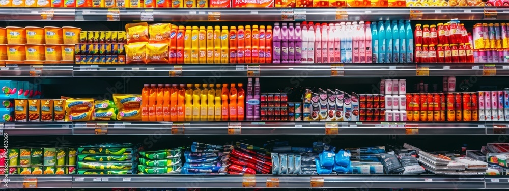 custom made wallpaper toronto digitalSupermarket shelves filled with colorful packaged beverages and snacks