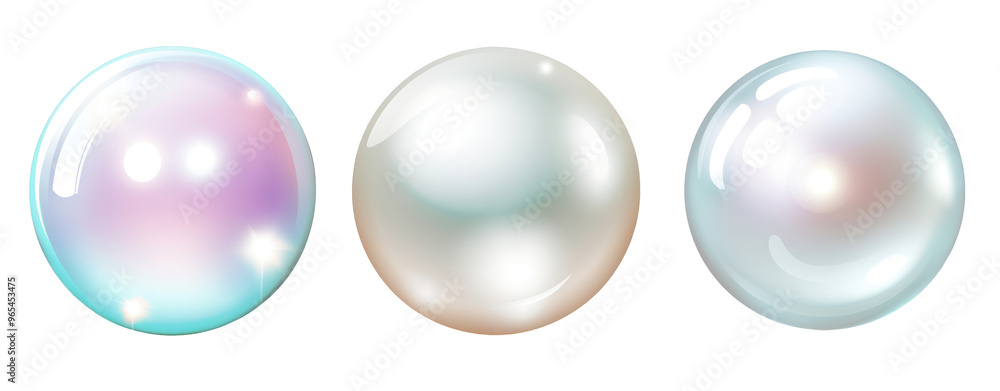 set of three color pearls illustration isolate on transparent background set of three color pearls illustration isolate on transparent background