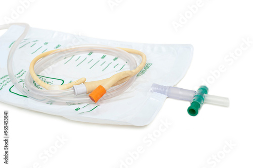 Urinary catheter isolated on white background.Urine bag for disability or patient in hospital.