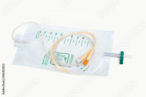 Urinary catheter isolated on white background.Urine bag for disability or patient in hospital.