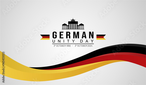 Exclusive Banner of German Unity Day 2024 with Brandenburg Gate Illustration and Dynamic German Flag. 