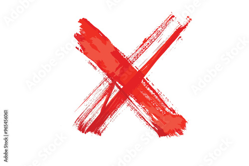 Hand-Drawn Red X Mark Isolated on White Background, Indicating Rejection, Failure, or Cancellation