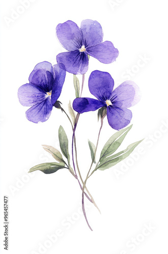 Fototapeta Naklejka Na Ścianę i Meble -  Simple watercolor delicate violet bunch on a white background