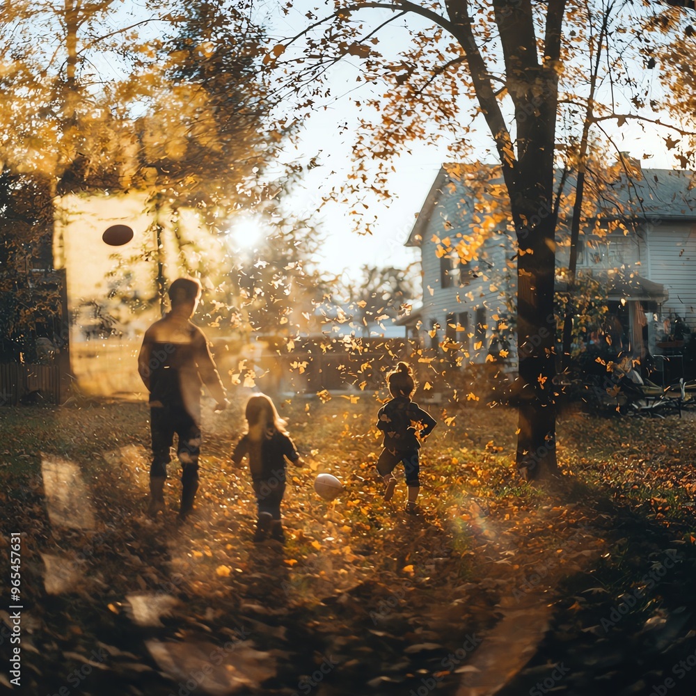 Family playing in the autumn leaves in their backyard Family playing in the autumn leaves in their backyard