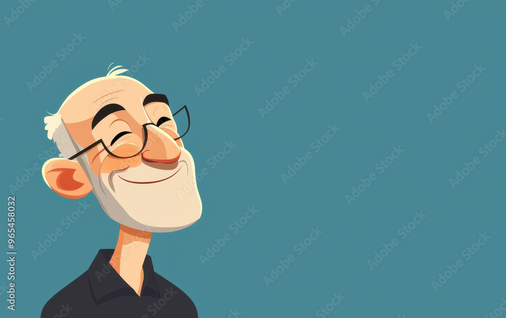 Illustration of a happy elderly man with glasses and a white beard smiling against a teal background, cartoon style. Illustration of a happy elderly man with glasses and a white beard smiling against a teal background, cartoon style.