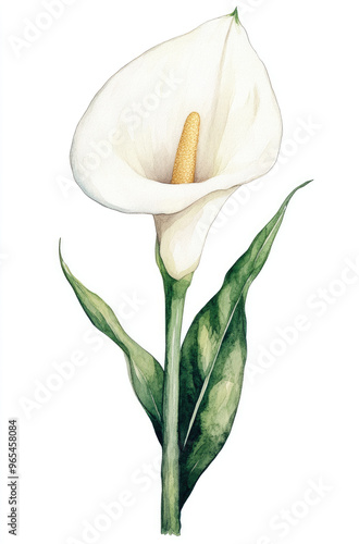 Simple watercolor elegant calla lily bloom on a white background
