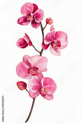 Simple watercolor elegant orchid stem on a white background