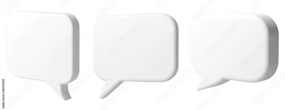 set of three white 3D illustration square shape speech and think bubble cloud balloon transparent background set of three white 3D illustration square shape speech and think bubble cloud balloon transparent background