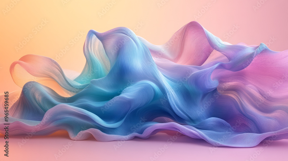 A 3D abstract wave-like element with smooth, flowing curves and a soft gradient from blue to green, isolated on a pastel pink background, A 3D abstract wave-like element with smooth, flowing curves and a soft gradient from blue to green, isolated on a pastel pink background,