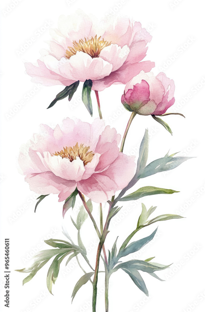 Obraz premium Simple watercolor pale pink peonies on a white background