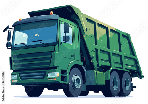 Green dump truck isolated on white, ideal for construction, transportation, or heavy machinery projects