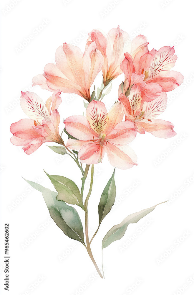 Simple watercolor soft pink alstroemeria on a white background Simple watercolor soft pink alstroemeria on a white background