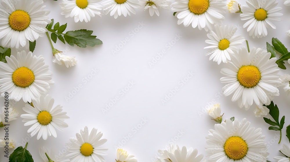 Delicate Wreath of White and Yellow Daisies with Soft Green Leaves Isolated on a Clean Background, Providing Ample Space for Personalized Messaging Delicate Wreath of White and Yellow Daisies with Soft Green Leaves Isolated on a Clean Background, Providing Ample Space for Personalized Messaging