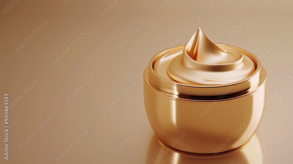 Golden cosmetic jar with rich cream inside Golden cosmetic jar with rich cream inside