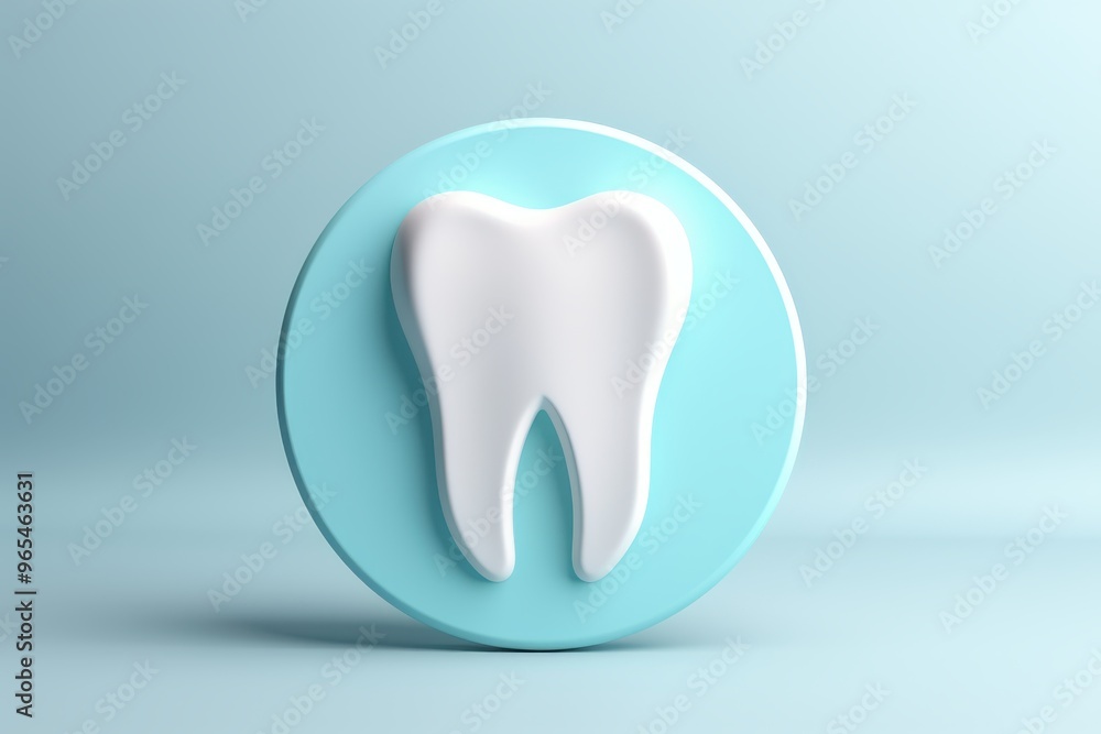 3D White Tooth Icon on Blue Circle Background 3D White Tooth Icon on Blue Circle Background