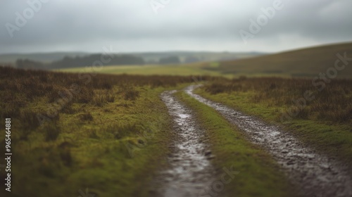 Lonely path through a minimalist romantic landscape. 