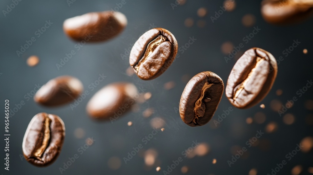 Falling coffee beans on a black background Falling coffee beans on a black background
