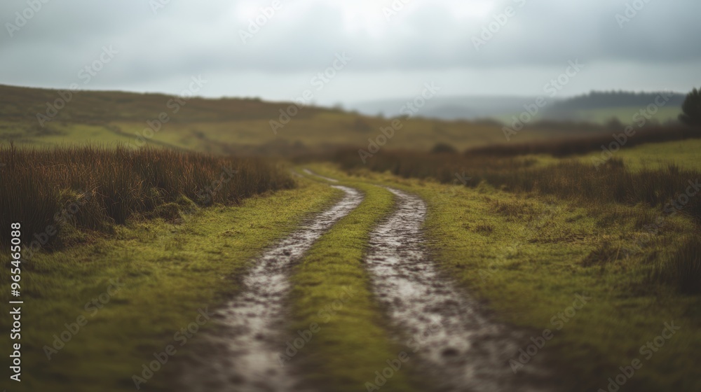 Lonely path through a minimalist romantic landscape. Lonely path through a minimalist romantic landscape.