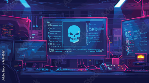 Malicious Program Code and Computer Virus on Network Piracy Danger Landing Page Template