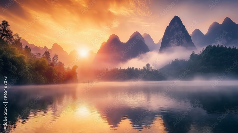 Fototapeta premium Beautiful Nature Views mountains, sea, forests, or sunrise/sunset