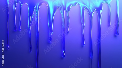 Glowing neon blue paint dripping down a white wall, under blacklight for a luminescent effect, the paint glows brightly, creating a futuristic and electrifying atmosphere, the mood is vibrant and