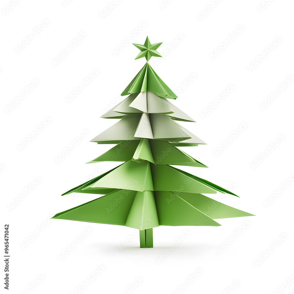Obraz premium Origami paper Christmas tree isolated on white background