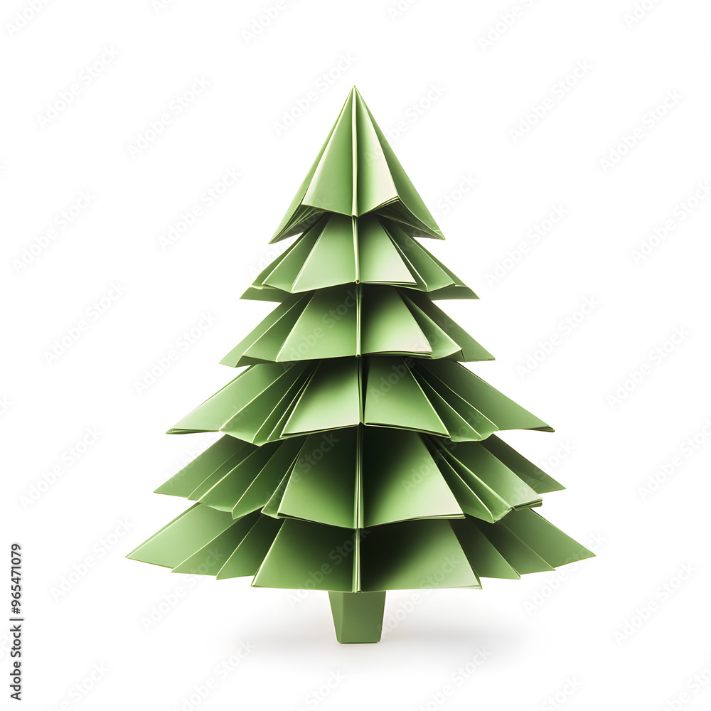 Origami paper Christmas tree isolated on white background Origami paper Christmas tree isolated on white background