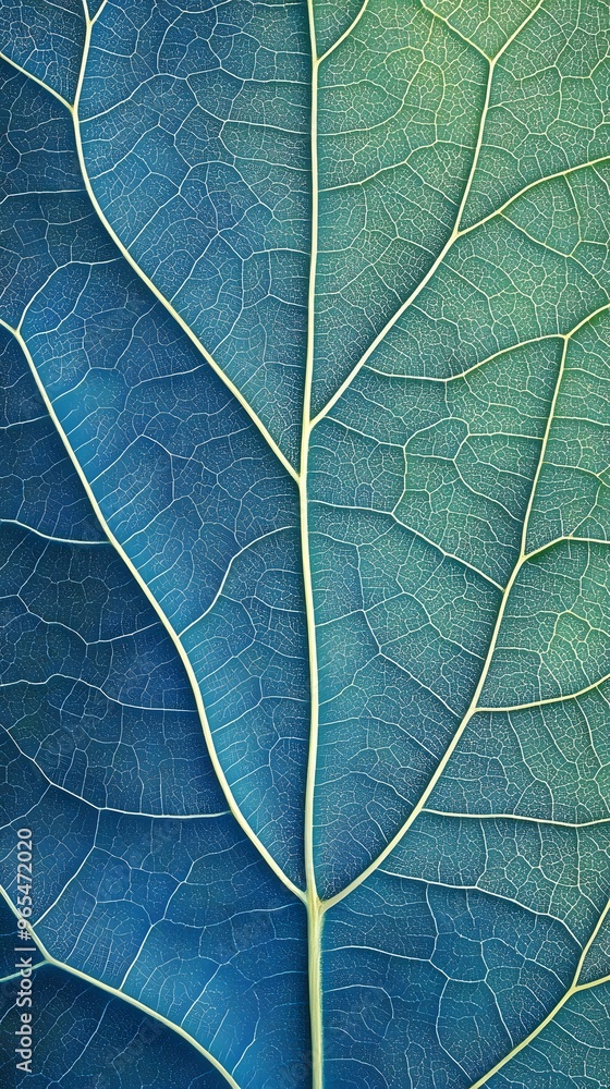 Obraz premium Close-up of a Blue Leaf Vein Pattern
