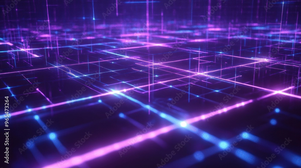 Abstract Digital Network with Neon Lights Abstract Digital Network with Neon Lights