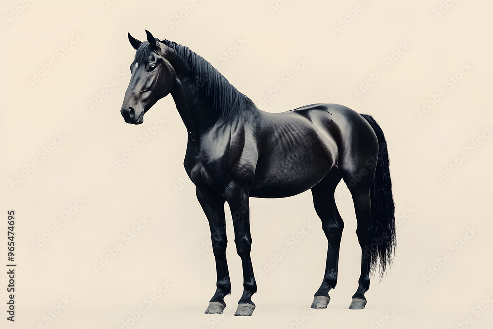 Majestic black horse standing proudly in full body pose isolated on white background Majestic black horse standing proudly in full body pose isolated on white background