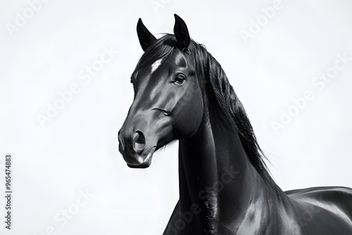 Beautiful black horse portrait isolated on white background photo