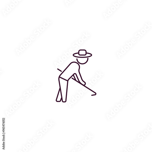 farmer hoeing outline icon. Linear vector from farming and gardening concept. Thin line farmer hoeing icon isolated on white background
