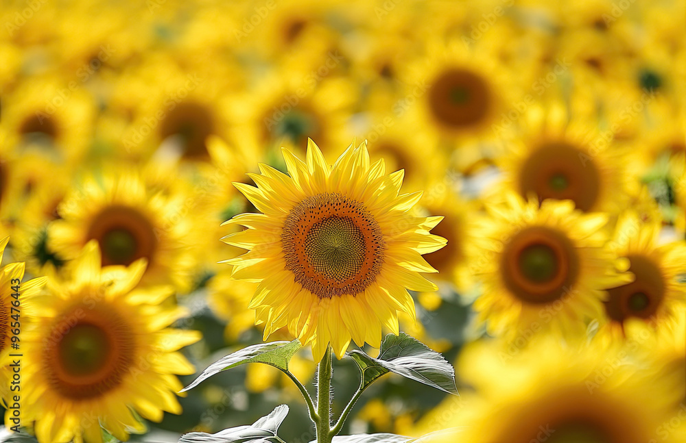 Fototapeta premium Closeup shot of sunflowers. Created with Ai