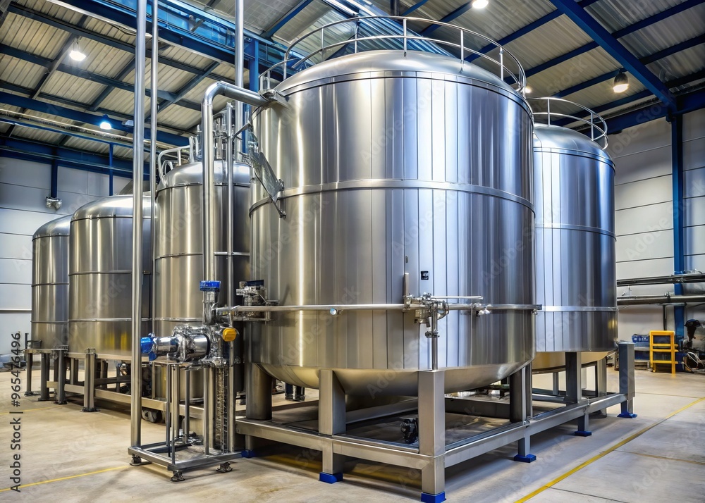 * A large, industrial-scale cylindrical vessel cultivates microorganisms, facilitating biological processes and large-scale production of valuable biological materials. * A large, industrial-scale cylindrical vessel cultivates microorganisms, facilitating biological processes and large-scale production of valuable biological materials.