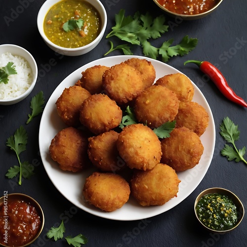 Delicious Indian traditional dish Pakora or bhaji or Bhajji photo