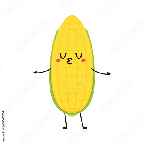 Corn cartoon vector. Cute vegetable vector character isolated on white. Corn mascot.